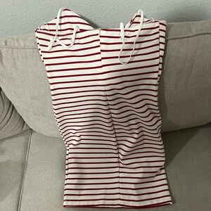 sleeveless dress, red and white stripped